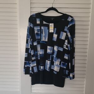 Alfani Black and Blue Geometric Women's Top